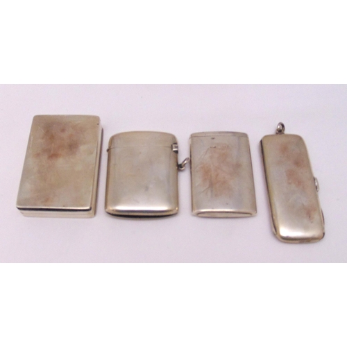 443 - Three hallmarked silver vesta cases, various shape, form and decoration and a hallmarked silver mous... 