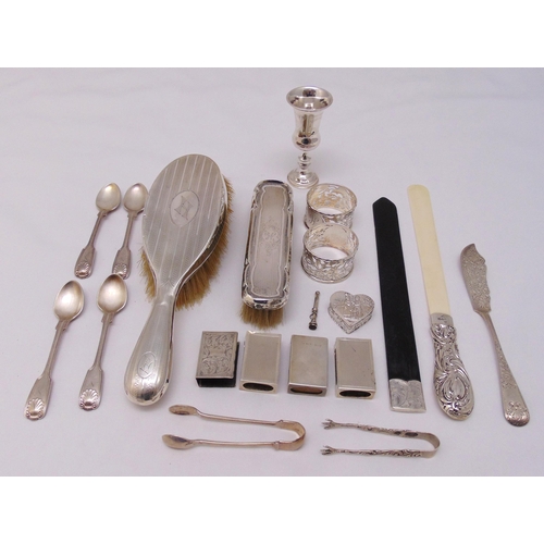 451 - A quantity of hallmarked silver and white metal to include a Kiddush cup, two napkin rings, two suga... 