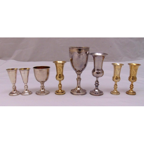 469 - Eight hallmarked silver Kiddush cups of various shape and size, approx total weight 370g