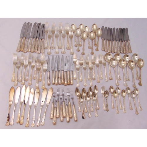 488 - Waring and Gillow Kings pattern silver plated flatware to include knives forks, spoons and fish eate... 