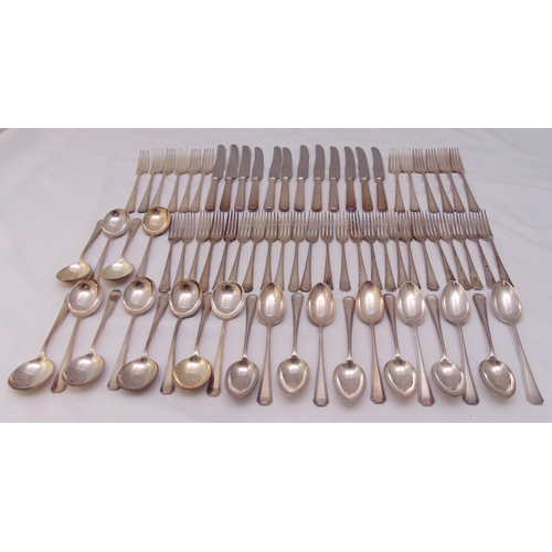 489 - Mappin and Webb Grecian pattern silver plated flatware for twelve place settings to include knives, ... 