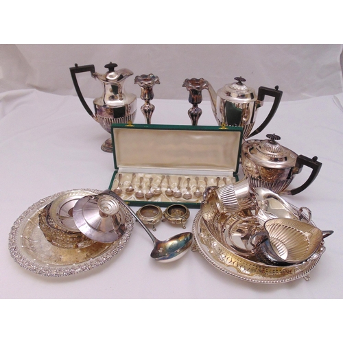 497 - A quantity of silver plate to include a teaset trays and serving dishes