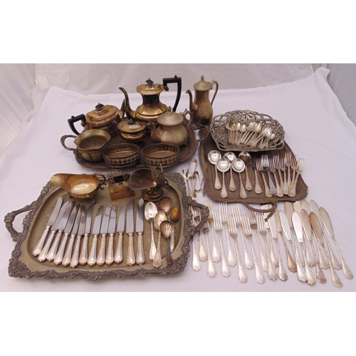 498 - A quantity of silver plate to include trays, a teaset, coasters and flatware