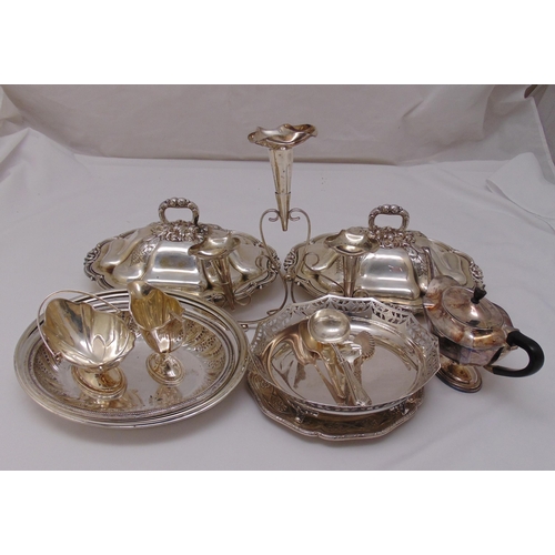 499 - A quantity of silver plate to include an epergne, entrée dishes and covers and a teaset