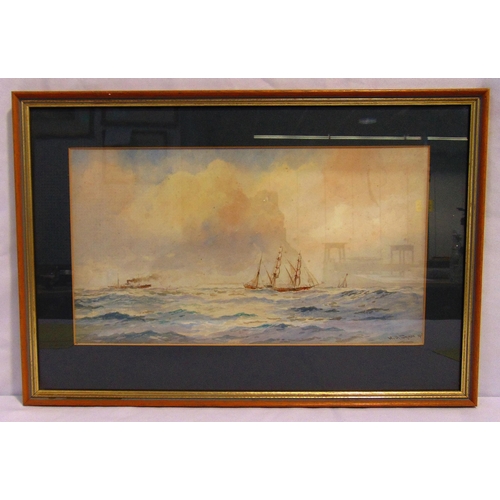 61 - William Stephen Tomkin framed and glazed watercolour of sailing ships in rough seas, signed bottom r... 