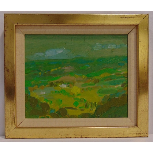 90 - Alastair Flattely (Scottish 1922-2009) framed oil on board of a landscape, signed bottom right, 17 x... 