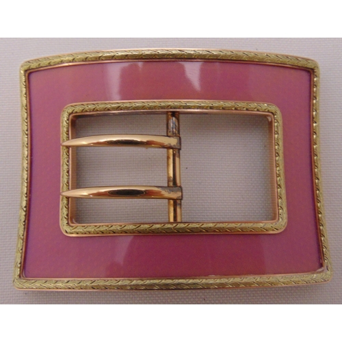 329 - A silver gilt and enamel buckle in the Faberge style, unmarked in an original fitted hollywood case