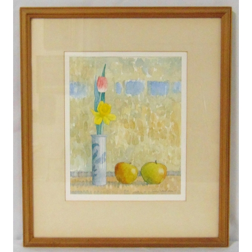 75 - Frans Wesselman framed and glazed watercolour titled Daffodil, Tulip and Apples, signed bottom right... 