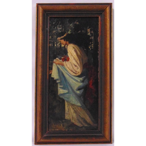 94 - A 19th century framed oil on canvas of lady holding her dress attributed to William Henry O'Connor, ... 