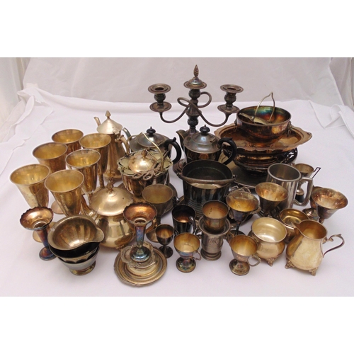374 - A quantity of silver plate to include a candelabrum, teasets, trays, goblets, fruit dishes, ice buck... 