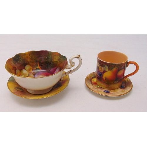 122 - Royal Worcester Fallen Fruit cup and saucer and Royal Worcester Fallen Fruit coffee can and saucer