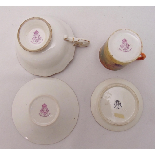 122 - Royal Worcester Fallen Fruit cup and saucer and Royal Worcester Fallen Fruit coffee can and saucer