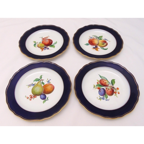 123 - Four Meissen fruit plates decorated with fruit and leaves, marks to the bases