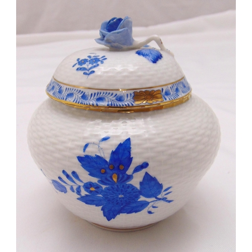 130 - Herend Chinese bouquet blue apponyi pattern dressing table dish and cover, marks to the base, 12cm (... 