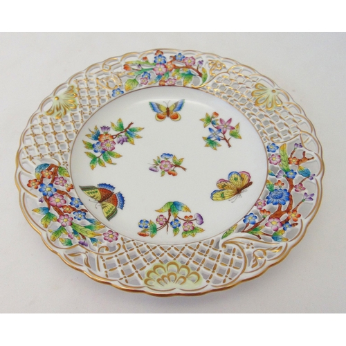 131 - Herend plate with pierced gilded rim decorated with butterflies and flowers, marks to the base, 24cm... 