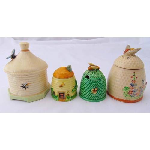 152 - Four ceramic honey pots and covers to include Crown Devon, tallest 13cm (h)