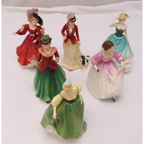 177 - Six Royal Doulton figurines of ladies, marks to the bases, tallest 23cm (h)