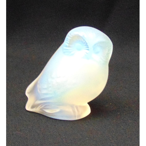 187 - Lalique frosted crystal owl figurine, signed to the base, 5.5 x 5 x 3.5cm