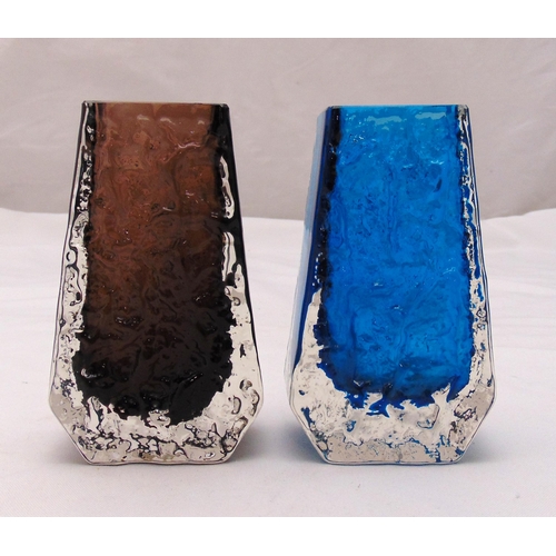 201 - Two Whitefriars coffin vases bronze and turquoise, 13cm (h)