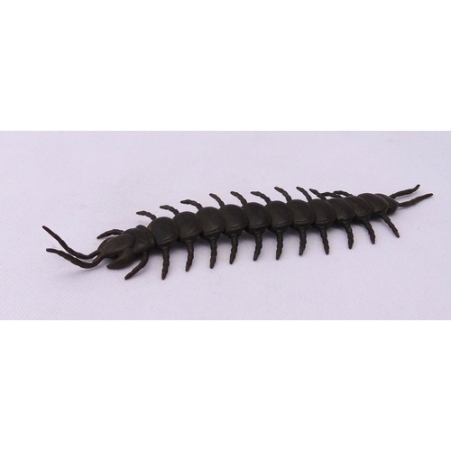 228 - A Japanese Okimono bronze figurine of an articulated centipede, marks to the base, 14.5 x 4.5cm