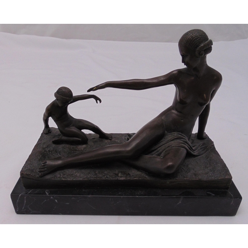 235 - Marcel Bouraine bronze figural group of Venus and Cupido mounted on a rectangular marble plinth, sig... 