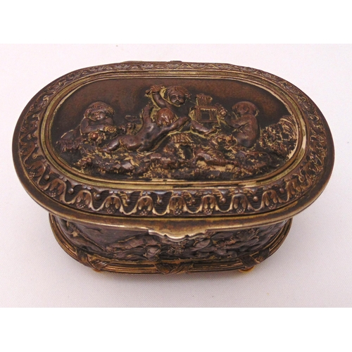 243 - A late 19th century continental silver plated shaped oval trinket box the sides and hinged cover cha... 