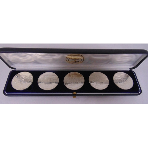 286 - A cased set of five Israeli silver medals, approx total weight 109.5g