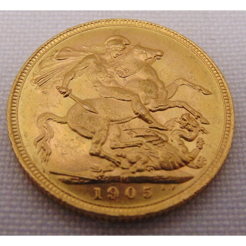 288 - 1905 Edward VII gold sovereign