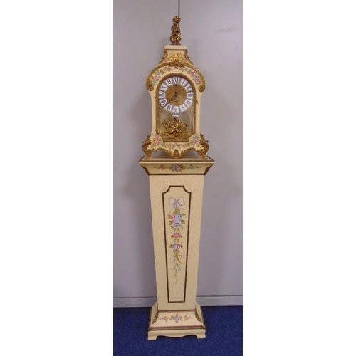 291 - Tiffany quarter hour chiming mantle clock and pedestal, clock surmounted by a gilded metal figurine ... 