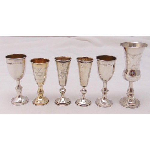 384 - Six hallmarked silver Kiddush cups of varying size and shape, approx total weight 177g