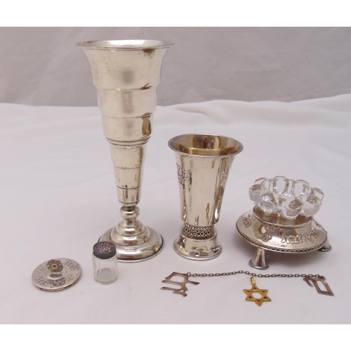 385 - A quantity of Israeli white metal to include a Kiddush cup, a vase, a honey pot and jewellery (7)