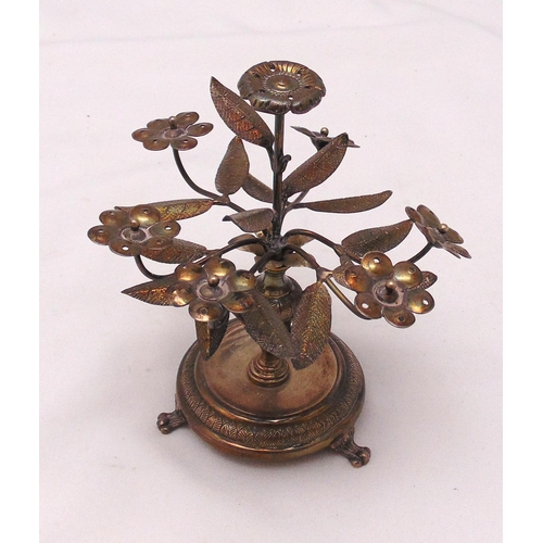 386 - A continental white metal hat pin stand or toothpick holer in the form of a tree with leaves and flo... 