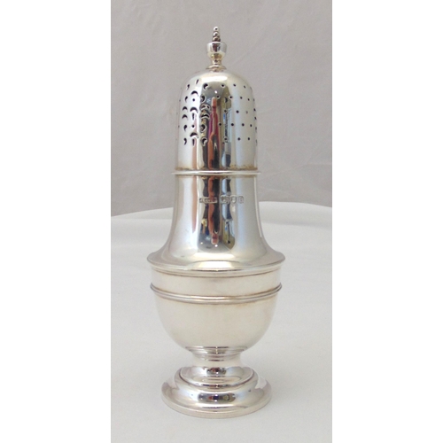 394 - Aspreys of London hallmarked silver sugar sifter vase form with pierced screw off cover on raised ci... 