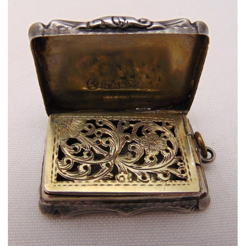 415 - Nathaniel Mills a Victorian vinaigrette shaped rectangular, the hinged cover with central cartouche ... 