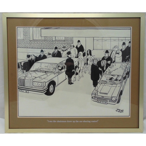 50 - JAK framed and glazed pen and ink drawing, signed bottom right titled I see the Chairman drew up the... 