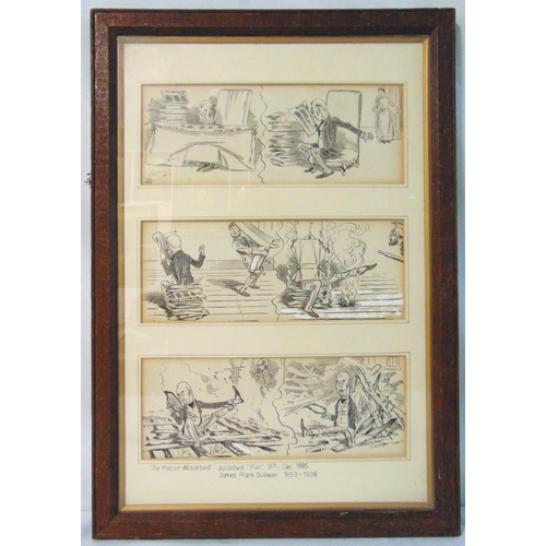 51 - James Frank Sullivan framed and glazed late 19th century pen and ink cartoon composition 39 x 26cm