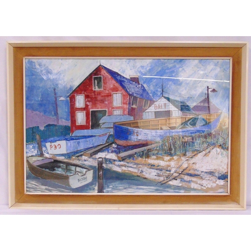 58 - Roger Purkis framed and glazed watercolour titled Port Credit Ontario, signed bottom right, label to... 