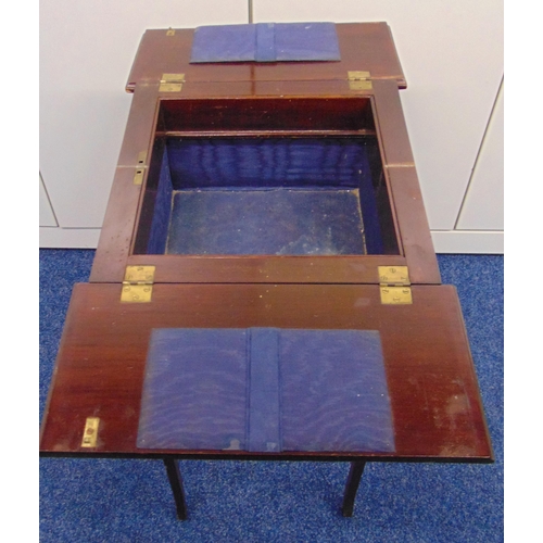 6 - A Mahogany rectangular sewing table, the hinged cover opens to reveal a lined interior, all on four ... 