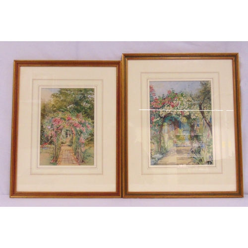 65 - Edith M Morris a pair of framed and glazed watercolours titled The Roses Arch and Summer Garden and ... 