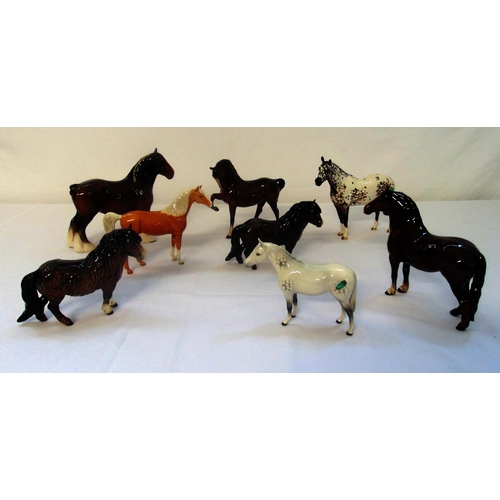 119 - Eight Beswick figurines of horses and ponies to include a Dapple Grey and a Cart Horse, tallest 19.5... 