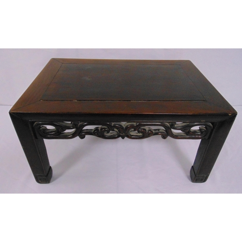 14 - A Chinese rectangular carved hardwood tea table on four rectangular legs circa 1880, 25 x 38 x 33.5c... 