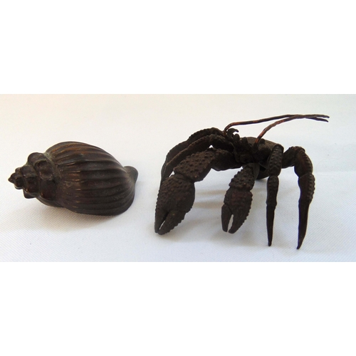 155 - A Japanese Okimono bronze figurine of a conch shell and a lobster (2)