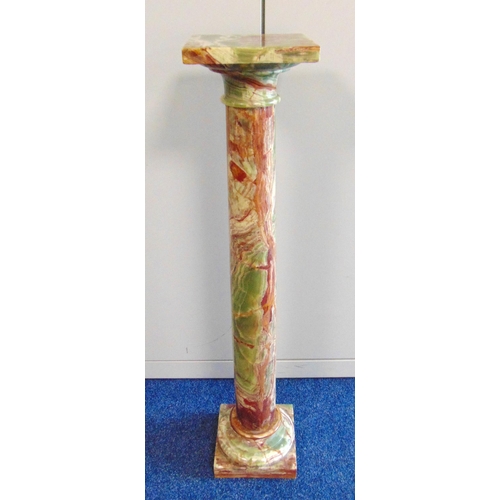 16 - A coloured marble plant stand with square top and raised square base, 106 cm (h)