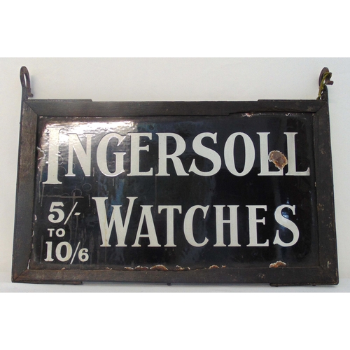 164 - Ingersoll Watches double sided rectangular enamel sign in original frame with hanging hooks, 53 x 76... 