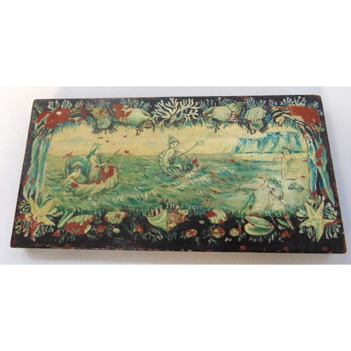 175 - Minton hand painted ceramic tile of nautical fairies, marks to verso, 7.5 x 15cm