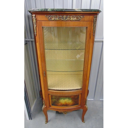 2 - A Vernis Martin mahogany shaped rectangular glazed display cabinet with detachable marble top and gl... 