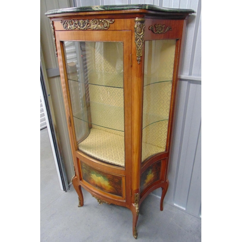 2 - A Vernis Martin mahogany shaped rectangular glazed display cabinet with detachable marble top and gl... 