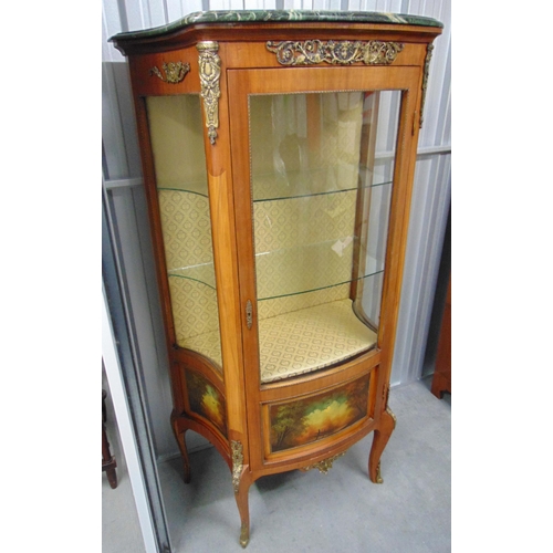 2 - A Vernis Martin mahogany shaped rectangular glazed display cabinet with detachable marble top and gl... 