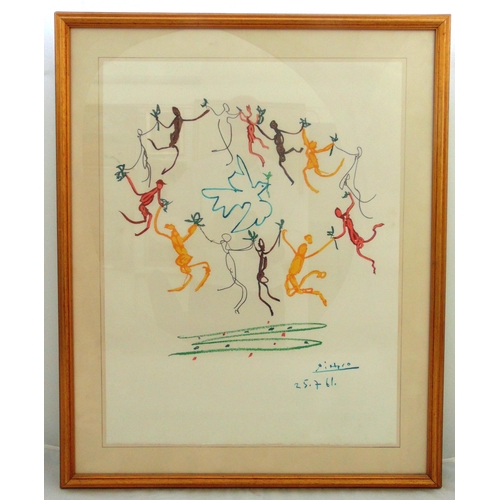 33 - Pablo Picasso framed and glazed polychromatic print of dancing figures, 64.5 x 49.5cm