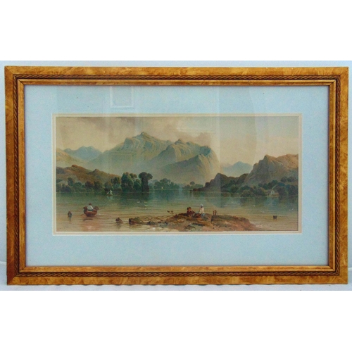 37 - Edwin Penley framed and glazed watercolour of figures by a lake, signed bottom left, 22.5 x 46.5cm